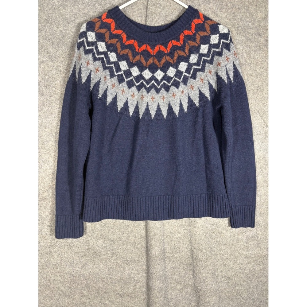 Toad&Co Womens Cazadero Crew Sweater Navy Blue Wool Fair Isle T1241020 Large
